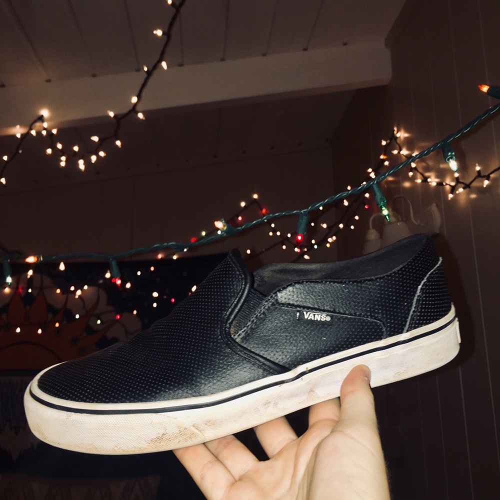 VANS black leather slip-on vans!!